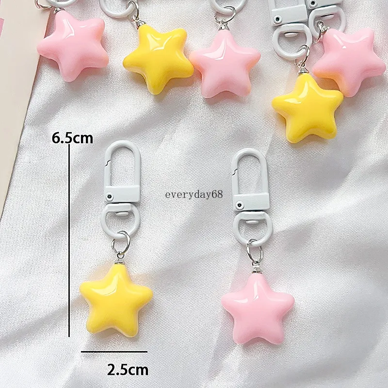 Cute Milk Yellow Pink Stars Keychain Chubby Pendant Keyring For Girls Gifts Backpack Charm Headphone Case Accessories