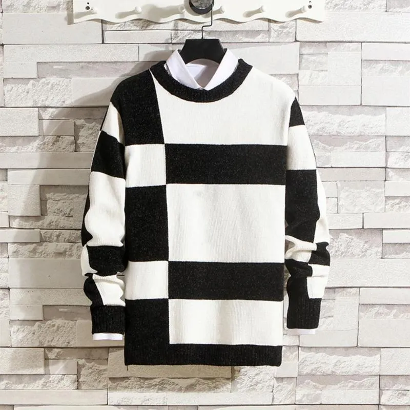 Men's Sweaters Color Matching Sweater Colorblock Knitted Winter Thick Soft Stylish Pullovers For Outdoor Comfort Autumn