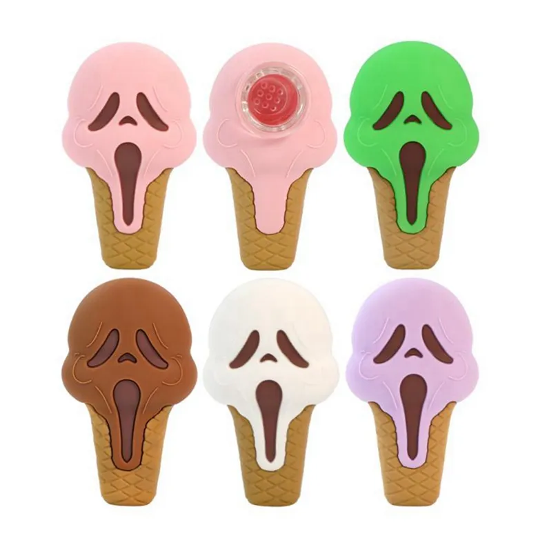 Colorful Innovative Silicone Pipes Skull Ice Cream Style Glass Filter Nineholes Screen Bowl Portable Easy Clean Herb Tobacco Cigarette Holder Smoking Handpipes