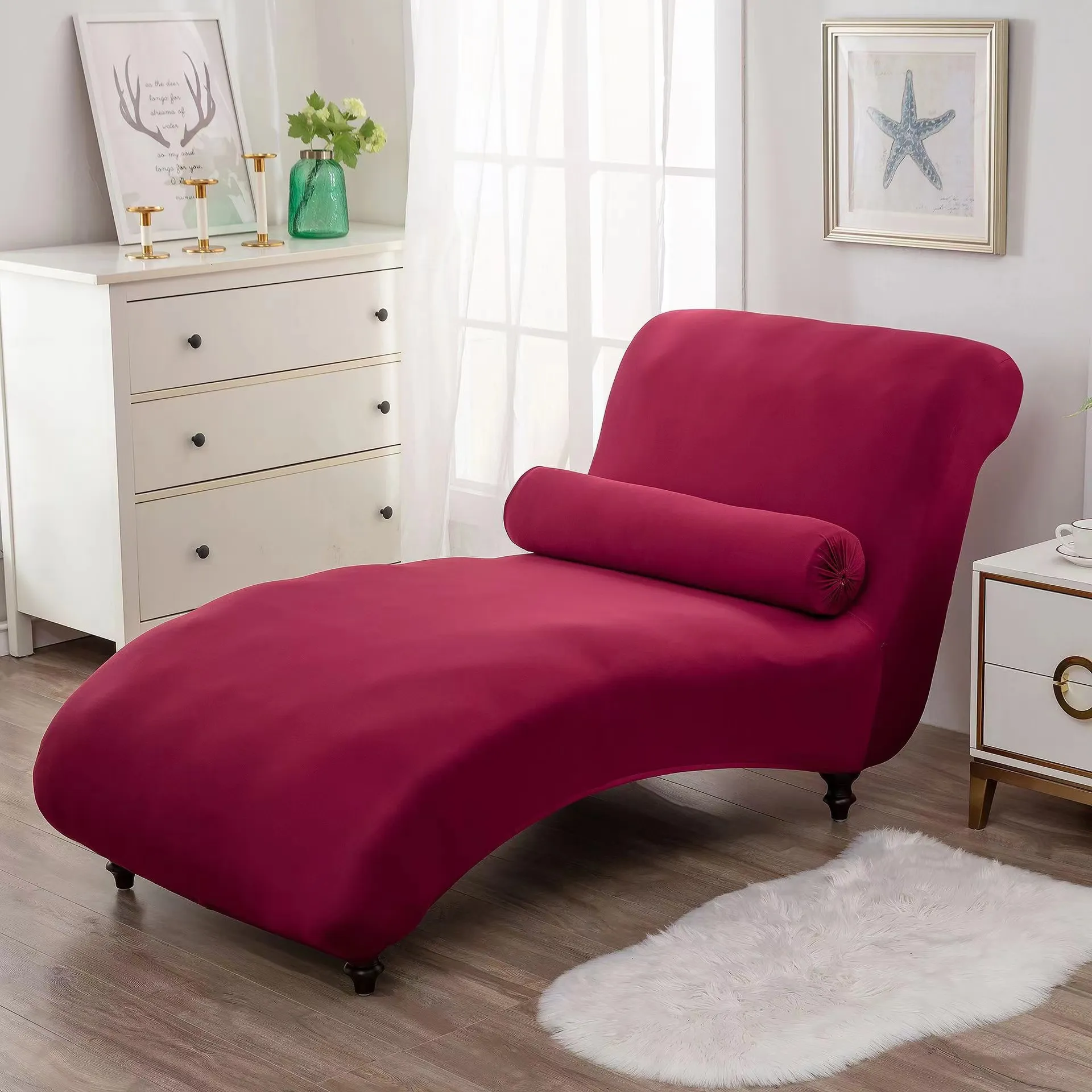 DHgate Stretch Armless Chaise Lounge Slipcover with Round Pillowcase 20 Colors Accent Sofa Cover Removable Washable Recliner Seat Cover Protector for Living Room Home Garden