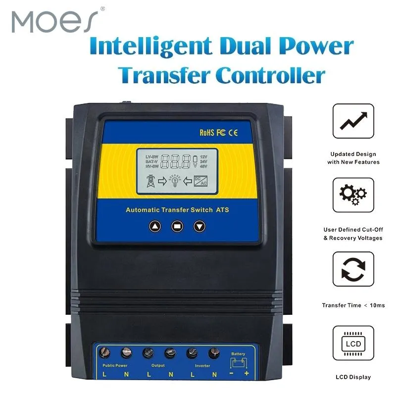 Banks Automatisk ATS Dual Power Transfer Switch Solar Charge Controller för solvindsystem DC 12V 24V 48V AC 110V 220V ON/OFF -rutnät