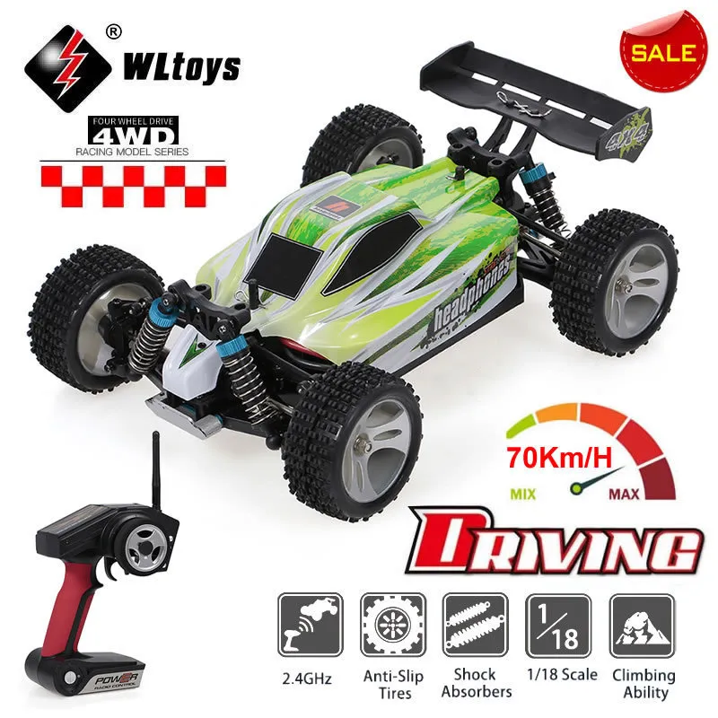 다이 캐스트 모델 WLTOYS A959 A959 B 1 18 RC 경주 용 자동차 4WD 70km H 고속 2 4G 리모콘 드리프트 오프 도로 차량 버기 소년 키즈 선물 선물 230818