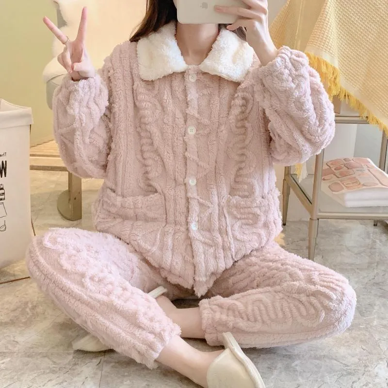 Dames slaapkleding Jacquard Flanel kleding Puerpera vrouwen verdikkende verpleegkundige pyjama's pak opsluiting winter revers