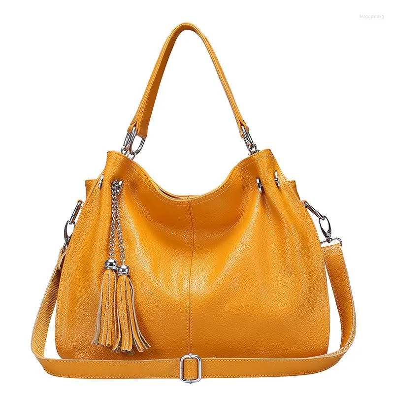 Evening Bags 2023 European And American Versatile Leather Women's Bag Casual Tassel Handheld One Shoulder Crossbody