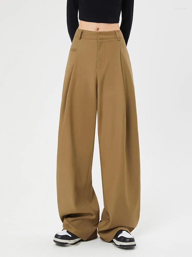 Vintage Khaki Pants Women Baggy High Waist Trousers, Korean Streetwear  Fashion, Autumn Loose Fit, Wide Leg Floor Length