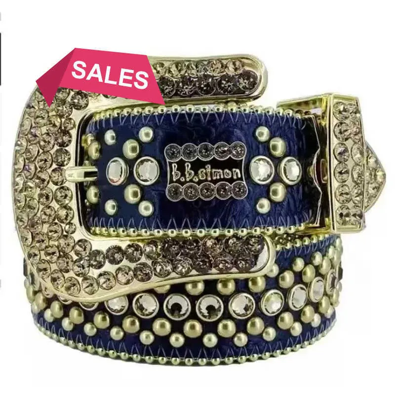 12023 Designer BB Cintura BB Cinture Simon per uomini Donne Shiny Diamond Belt Black su nero Blu Bianco Multicolour con strass bling come Gift20121G