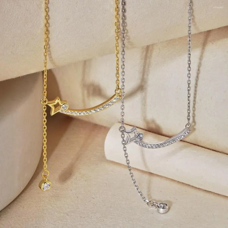 Kedjor Högkvalitativ S925 Sterling Silver Necklace Star Smile Pendant Jewelry For Women Födelsedag Valentins dag gåva