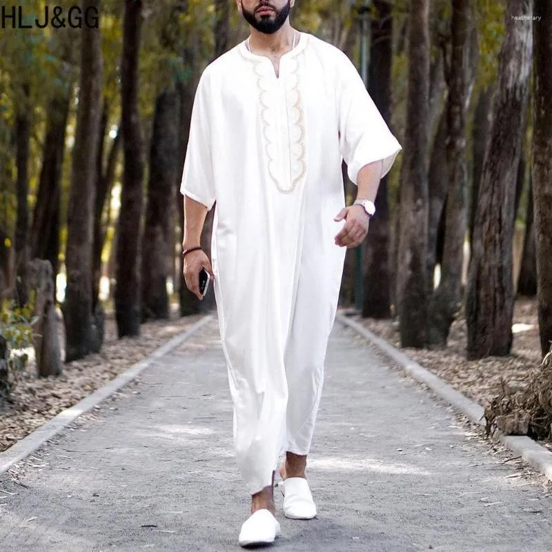 HLJ GG Casual White Loose Muslim Robe For Traditional Eid Middle