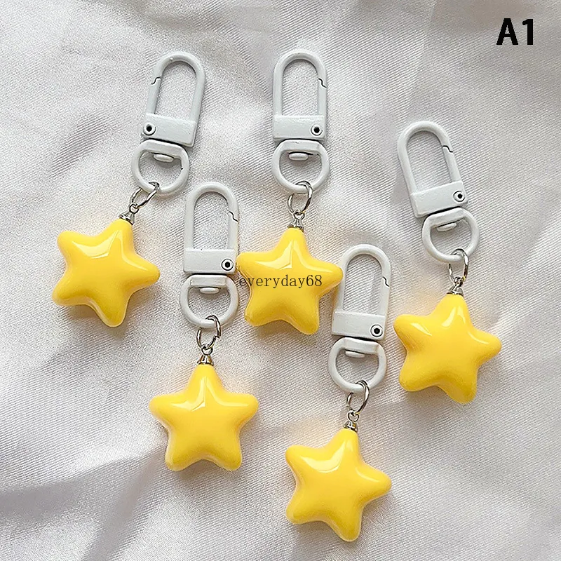 Cute Milk Yellow Pink Stars Keychain Chubby Pendant Keyring For Girls Gifts Backpack Charm Headphone Case Accessories