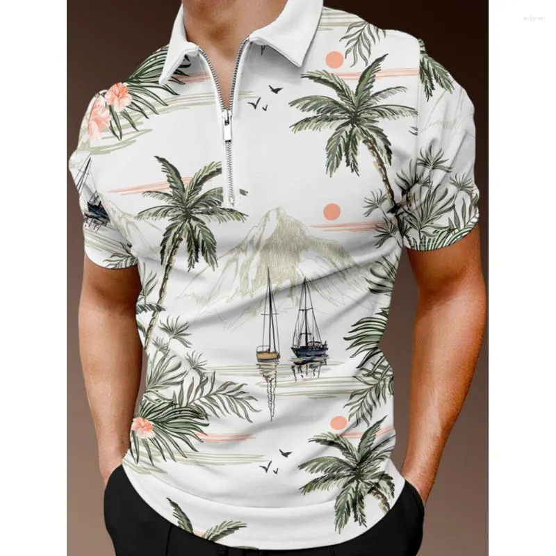 Erkek Polos Polo Gömlek Resort tarzı Hawaiian Çiçek Hindistan Cevizi Ağacı 3D Baskı T-Shirts Kavur Kısa Kollu Büyük Boy Tees