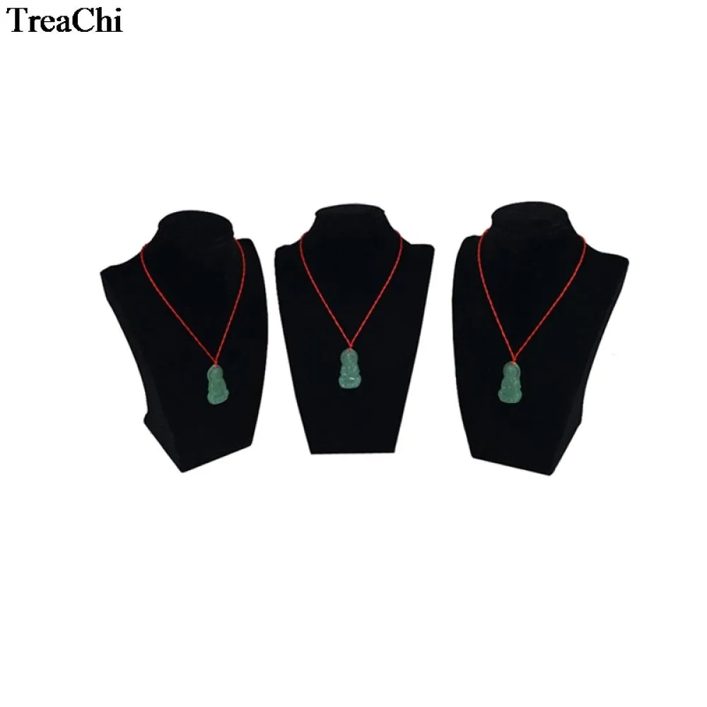 Wholesale 3Pcs Black Velvet Jewelry Display Bust Wooden Necklace Pendant Organizer Storage Chain Exhibition Holder Stand 22cm