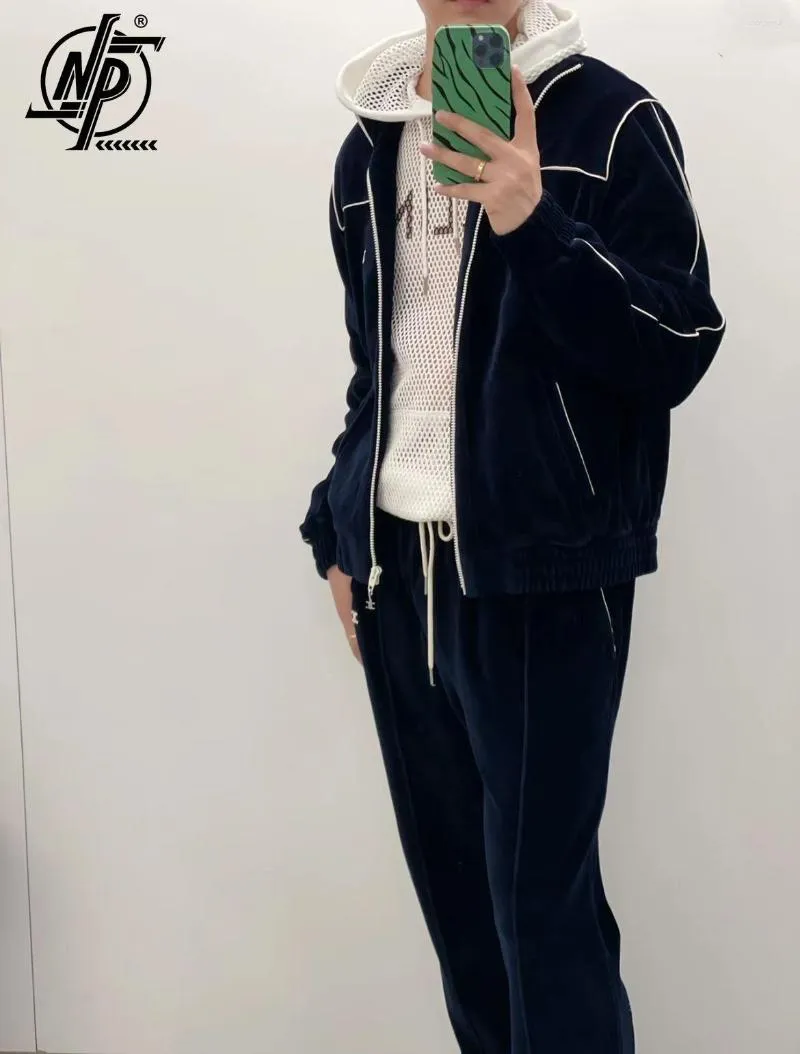 Men's Casual Blue Velvet Embroidered Tracksuit Jacket & Pants Set for Autumn & Winter 2024 Men's Casual Blue Velvet Embroidered Tracksuit Jacket & Pants Set for Autumn & Winter 2024
