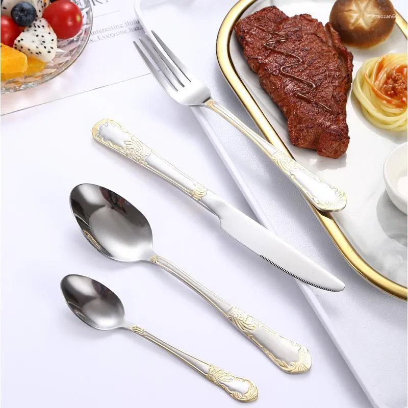 Set di stoviglie bistecca forchetta a forcella set western in stile western titanio tavoli placcati in acciaio inossidabile forchette da cucina per posate accessori da cucina