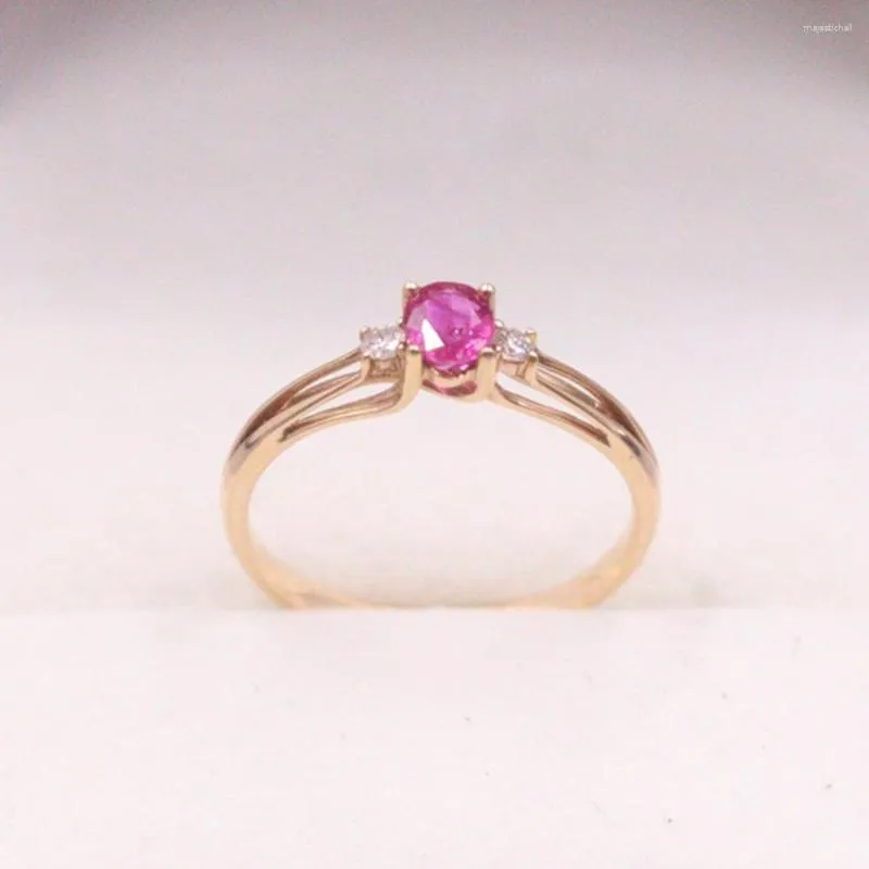Кластерные кольца чистое 18 -километровое кольцо из розового золота для женщин Solid Real Ruby Band US Size 7,5