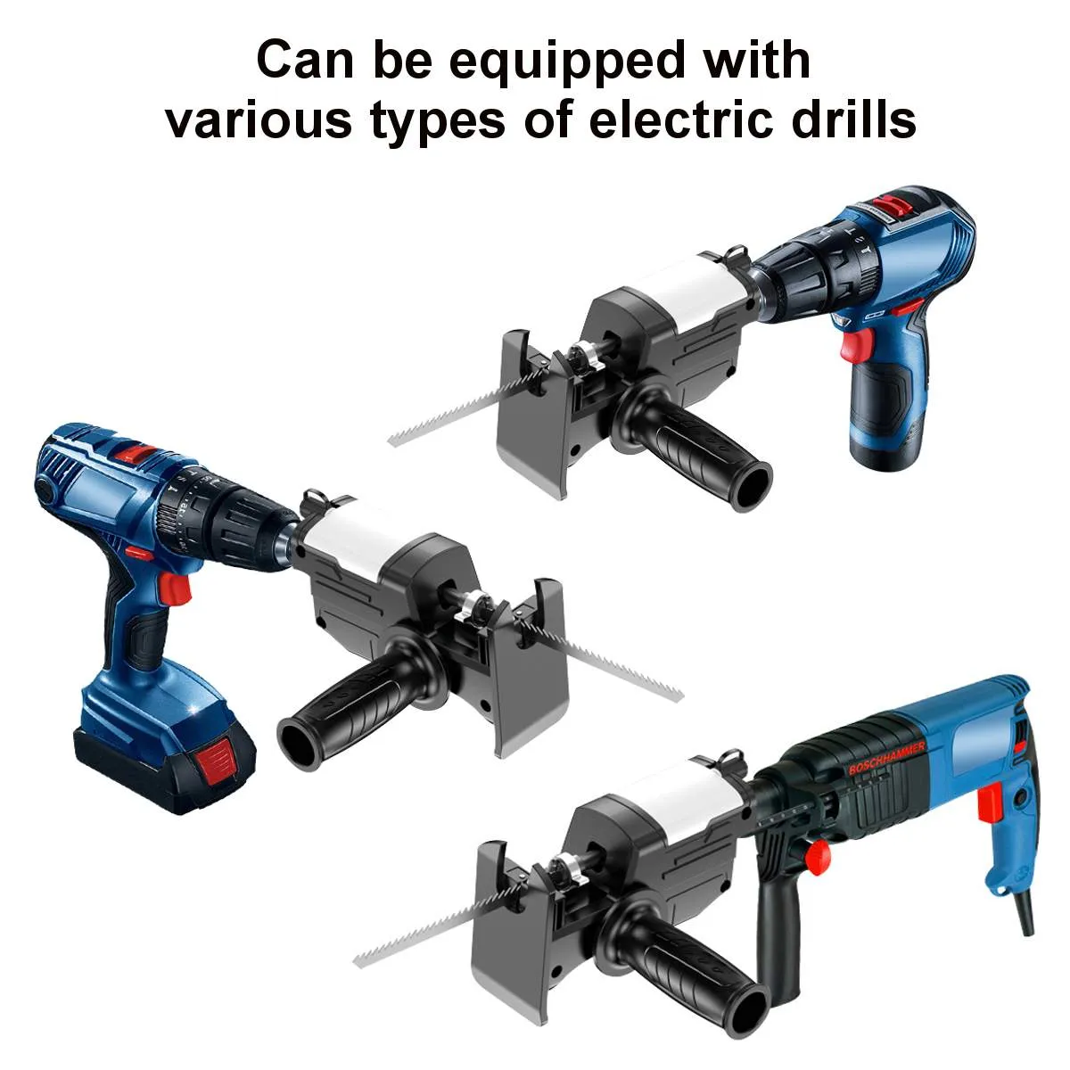 Bärbar fram- och återgående sågadapter Electric Drill modifierad till elektrisk sågmetallskärningsverktyg med oljetank 3st Saw Blade