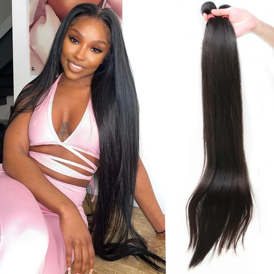 Tissage de cheveux brésiliens Bundles de cheveux humains 1 3 4 Bundles Bone Straight Bundles 28 30 pouces Remy Raw Virgin Hair Extensions Tissage