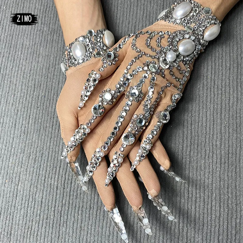 Five Fingers Gants gants de mode cristal designer diamant femmes paillettes accessoires DS discothèque Dancer scène spectacle chanteur rave festival 230818