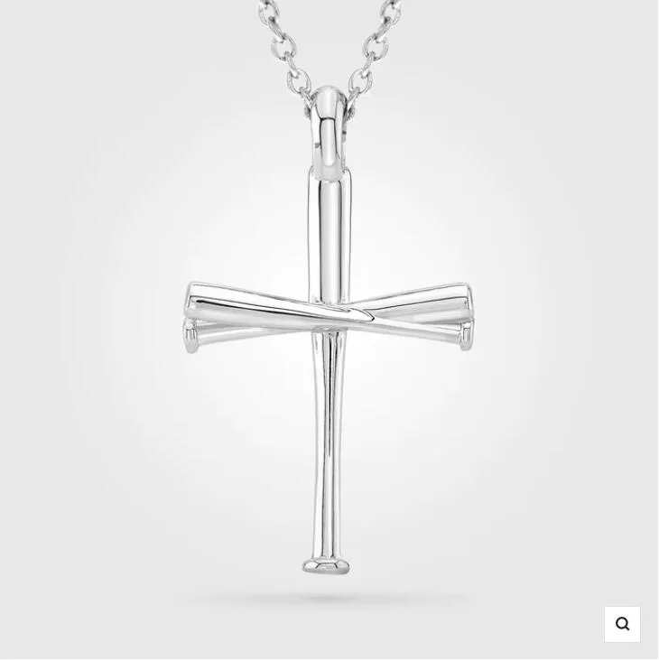 Titanium Sport Accessories STERLING ORIGINAL BASEBALL BAT CROSS PENDANT strikeout K Baseball with ball on top Necklace Momma