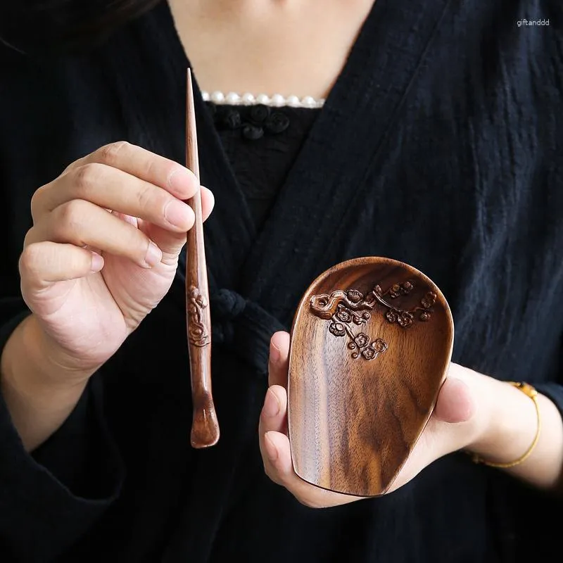 Plateaux à thé Vintage en bois massif avec motif Lotus Zen en relief accessoires de cérémonie chinoise régularité d'arc circulaire