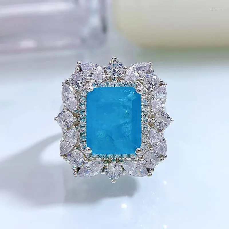 Anelli a grappolo Spring Qiaoer 925 Sterling Silver Paraiba Tourmaline Charms Geemstone Lab Diamond Diamude Banda di fidanzamento