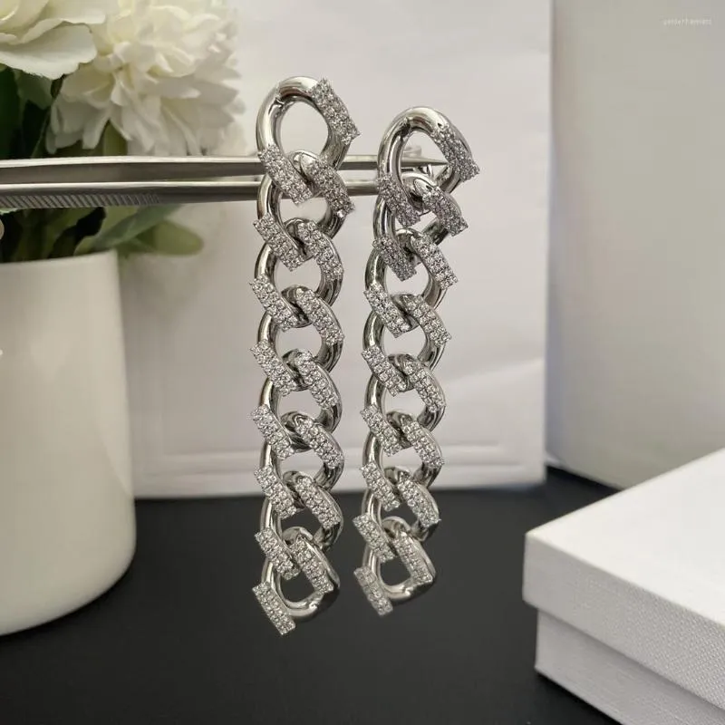 Dangle Ohrringe Top -Qualität Designer -Marke Silber Kette Kristall langer Ohrclip Frauen Schmuck Trend