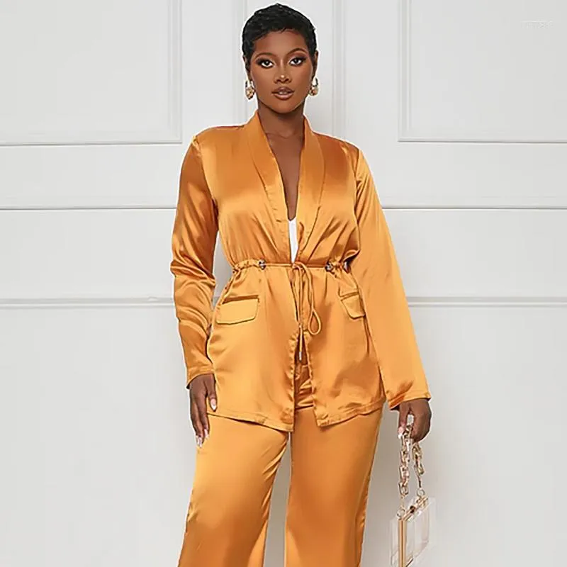 Elegant Satin Womens Pajama Set With Long Sleeved Top Pocket