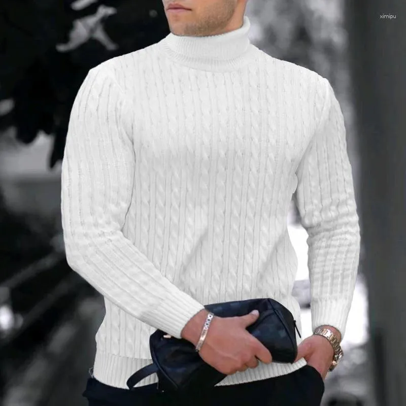 Męskie swetry jesienne zimowe golf genne koszulki męskie szczupły dopasowanie solidnych kolorów Wysoki szyja Sweter mężczyzna