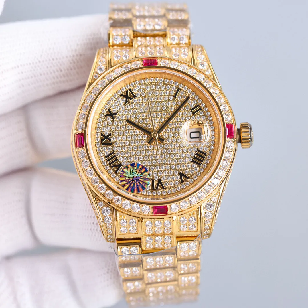 Yellow Gold Full Diamonds Mens Watch V6 Classic Luxury Watches ETA 2836 Automatisk 28800VPH SAPPHIRE Crystal Waterproof