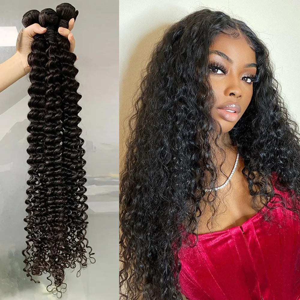 30 32 40 pouces vague profonde brésilienne vierge cheveux tisse faisceaux 3 4 faisceaux faisceaux de cheveux humains faisceaux simples extensions de cheveux remy