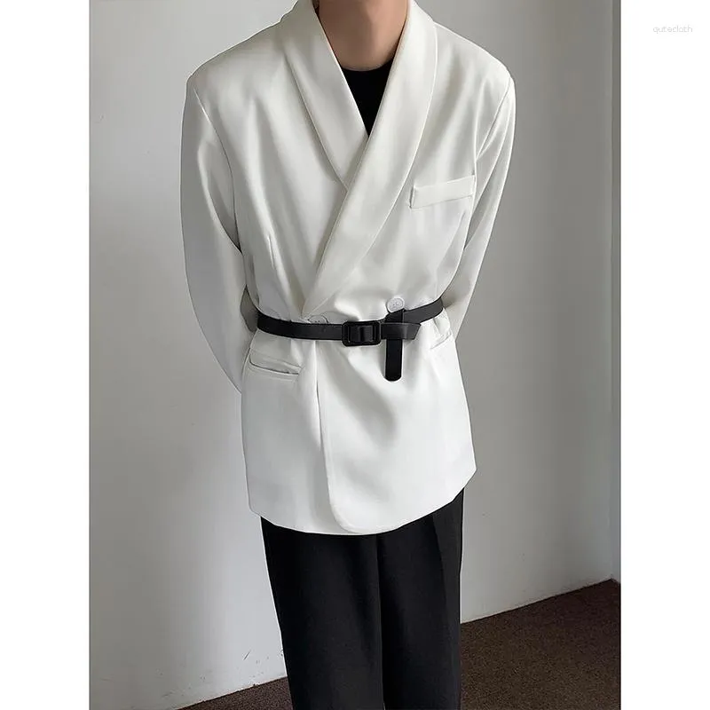 Costumes pour hommes épaulette Blazer hommes mode sociale hommes robe veste noir blanc coréen lâche costume décontracté bureau formel vestes