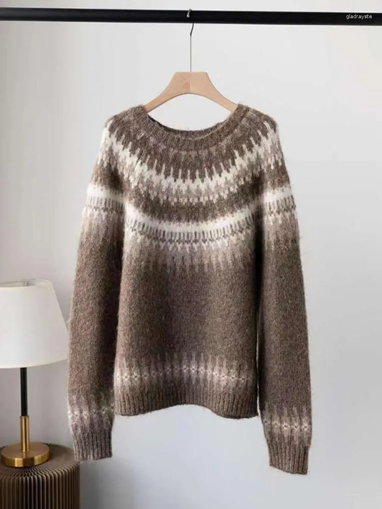 Frauenpullover Frauen Pullover Französisch Retro Jacquard Alpaka Wolle Mischung leichter flauschiger dicker warmer Pullover