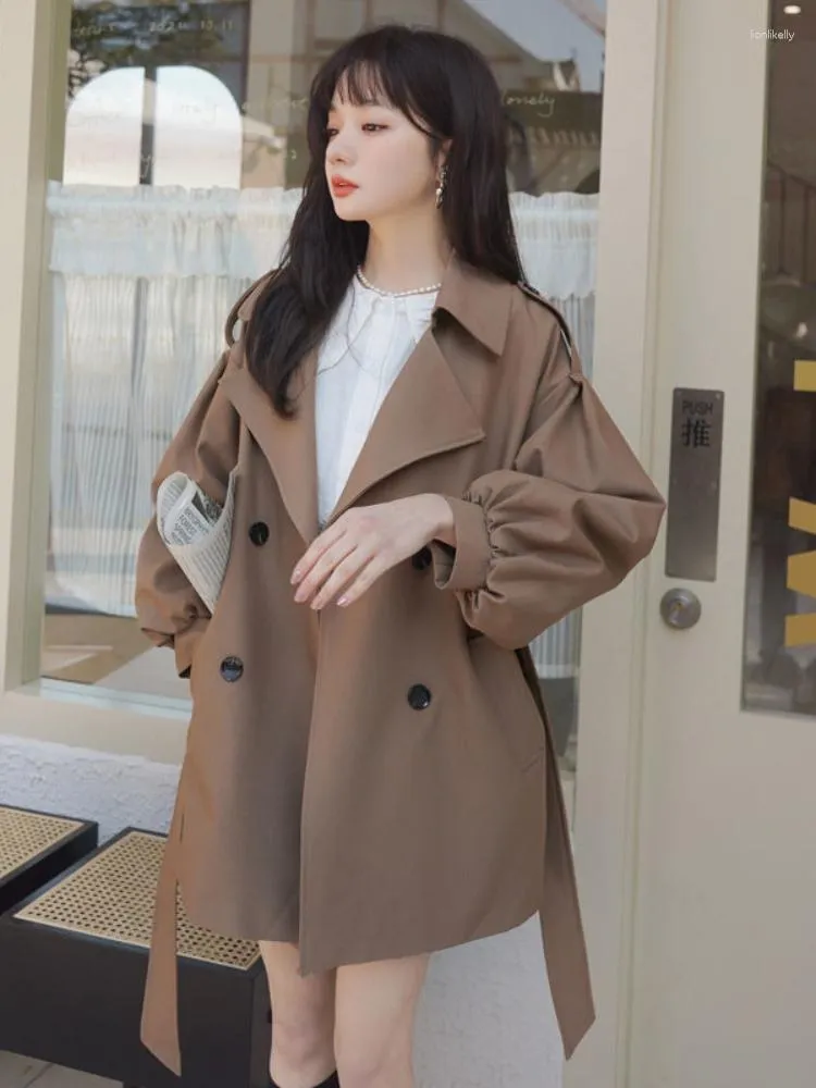 Women's Trench Coats Coat For Women 2023 Spring Autumn Lantern Sleeve Windbreaker Fashion Versatile Mid Length Jacket