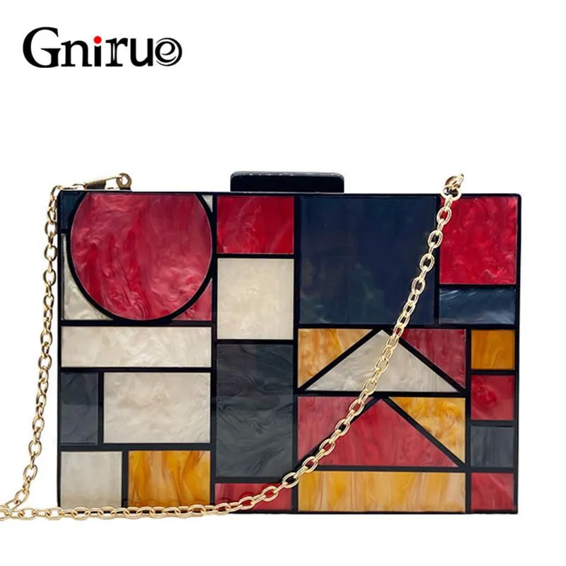 Bags Unique Patchwork Acrylic Evening Bags Geometric Handbags Clutches Party Prom Purses Wedding Wallets Free Shipping Dropshipping