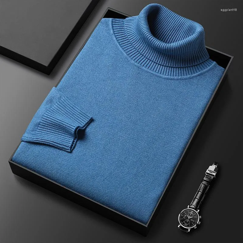 Suéteres masculinos de cor sólida premium caxemira suéter tricô pullittings rollneck maconha homem quente jumper slim fit casual