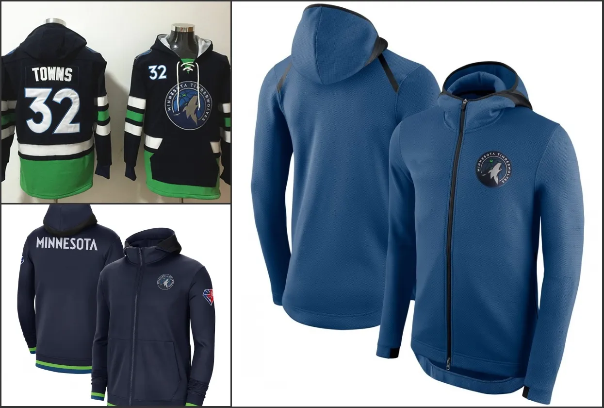 Minnesota''Timberwolves''Herren 75th Anniversary Performance Showtime Karl-Anthony Towns Schnür-Pullover-Kapuzenpullover mit durchgehendem Reißverschluss