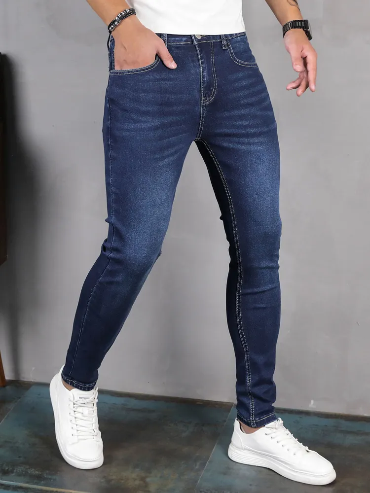 Fashion Elastic Cargo Jeans Men Stretch Multi-pocket Skinny Jeans