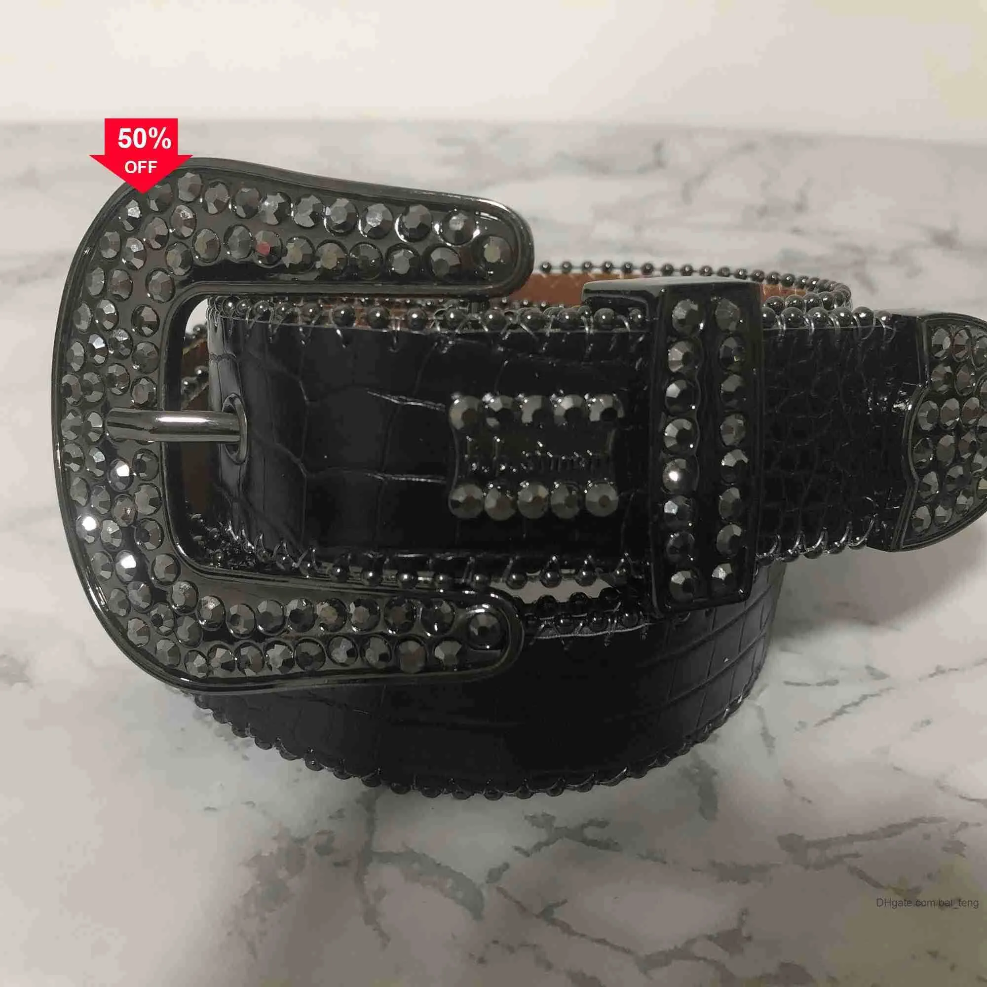 1BRAND Designergürtel BB Gürtel BB Simon Belt Herrengürtel für Frauen glänzende Diamantgürtel schwarz auf schwarz blauweiß mehrfarbig mit Bling -Strass als Geschenk Bai07xd