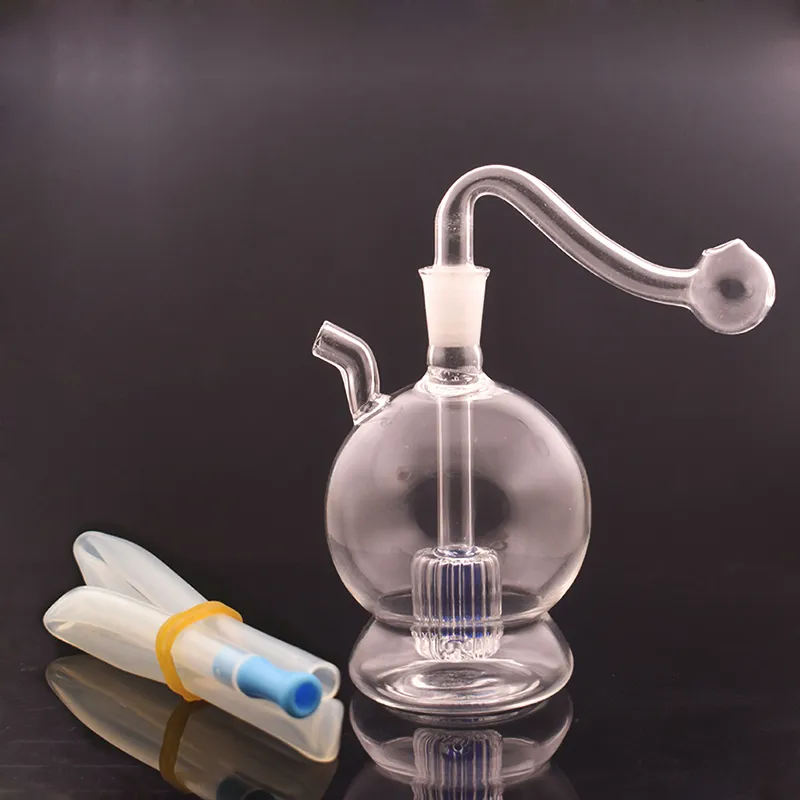 2PCS Globe Orb Glass Burner Bong Bong Bubbler com Matrix Percolator Recycler Oil Rig Bong Cinqueizador de cinzas com 10 mm de queimador de óleo de vidro macho Tubo e mangueira