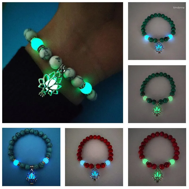 Charm Bracelets Luminous Lotus Flower Bracelet Yoga Meditation Boho Turquoise Hippy