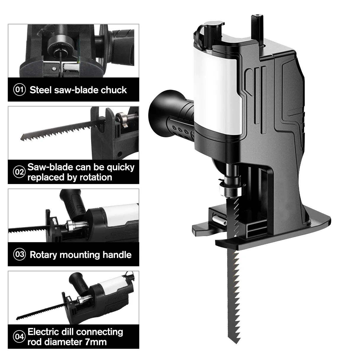 Bärbar fram- och återgående sågadapter Electric Drill modifierad till elektrisk sågmetallskärningsverktyg med oljetank 3st Saw Blade