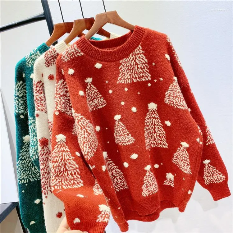 Women's Sweaters 2023 Autumn And Winter Christmas Tree Jacquard Warm Sweater Loose Knit Top