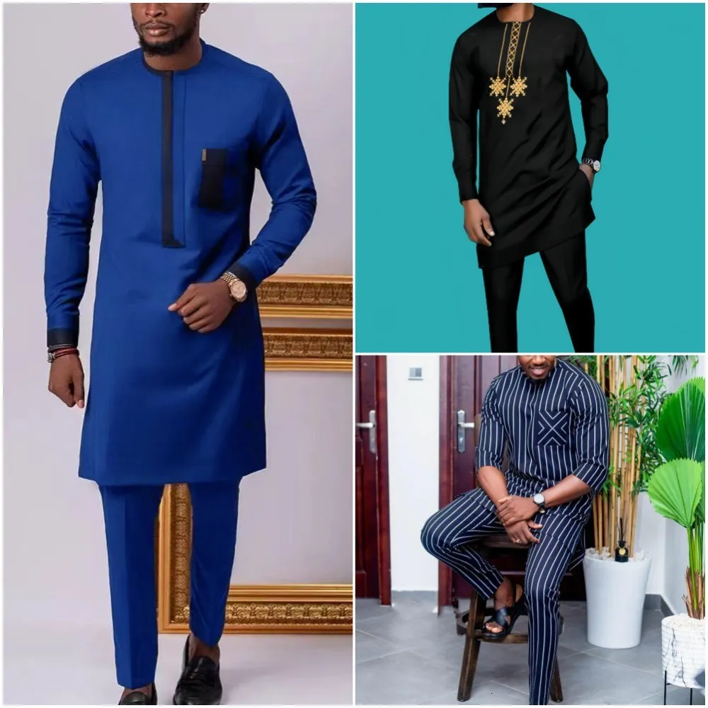 Hommes Survêtements Designer De Luxe Vêtements À Manches Longues Haut Pantalon Africain Ethnique Casual Ensembles Traditionnels Élégant Homme Costume Survêtement Hommes M4XL 230818