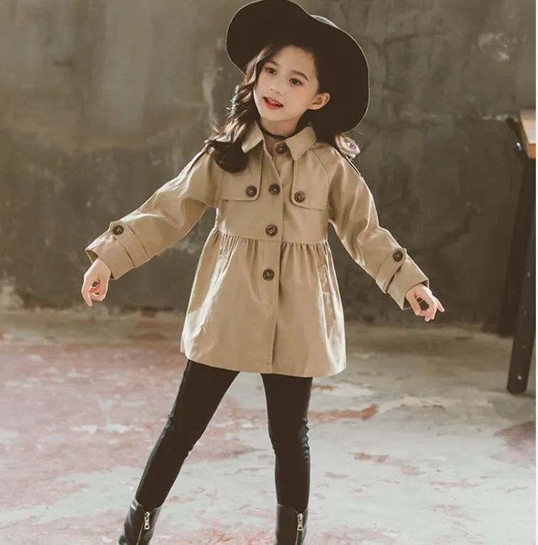 디자이너 베이비 키즈 의류 어린이 소녀 트렌치 윈드 브레이커 아웃웨어 의류 가을과 겨울 코트가 느슨하고 편안한 버전 소녀 재킷