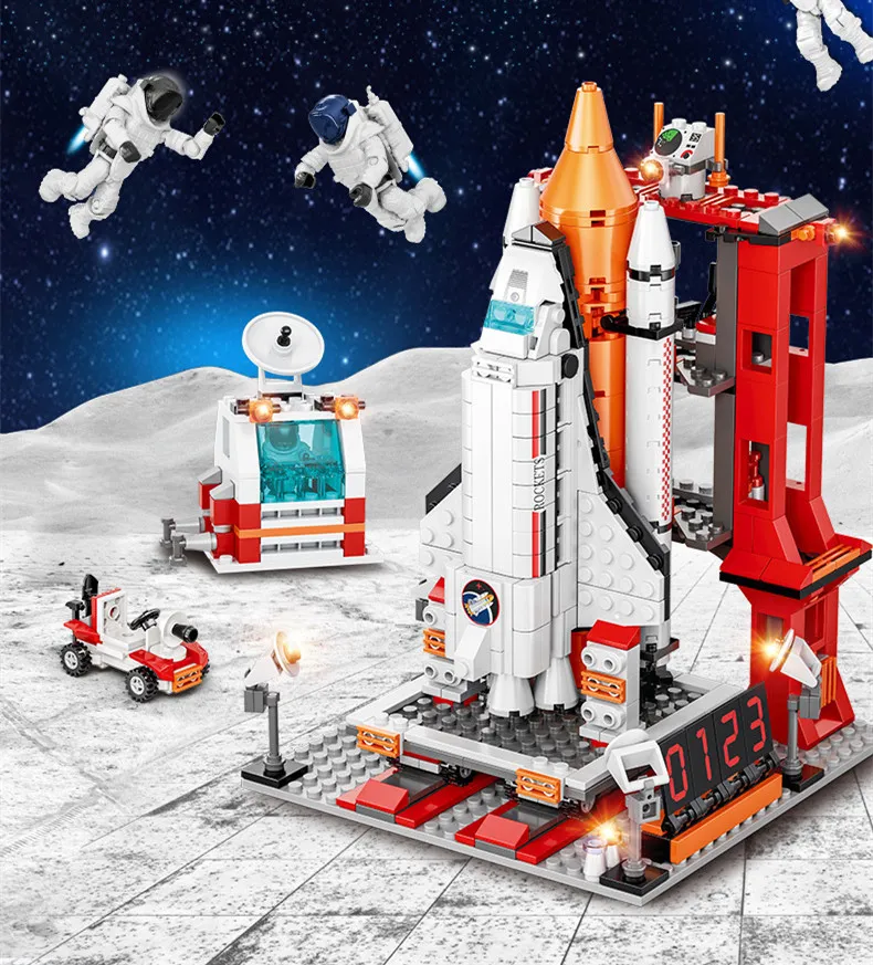 Zabawne cegły blokowe blok statku kosmosu Block Block Shuttle Center Lunar Lander Model Zestaw Kit BLOK Zestaw Rakiet Rakiet Rakiet Build Brick Construction Toy dla dzieciaka