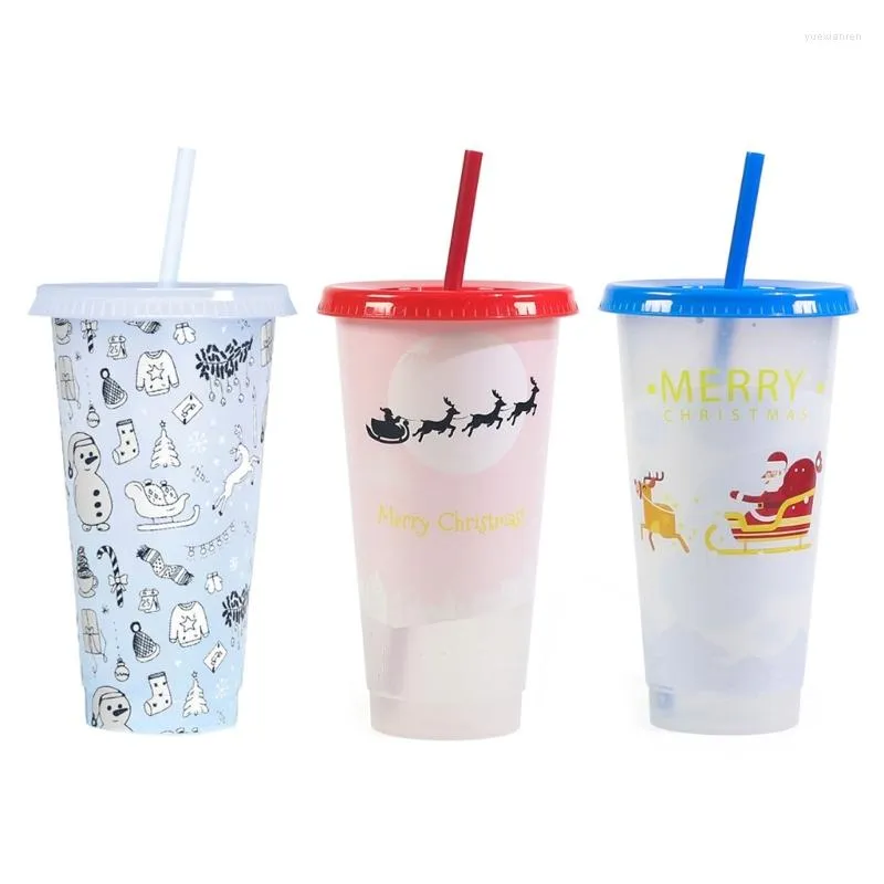 Cups Saucers Straw Cup Ice Water Color Changing BPA Free Tumblers 3 Styles Drop