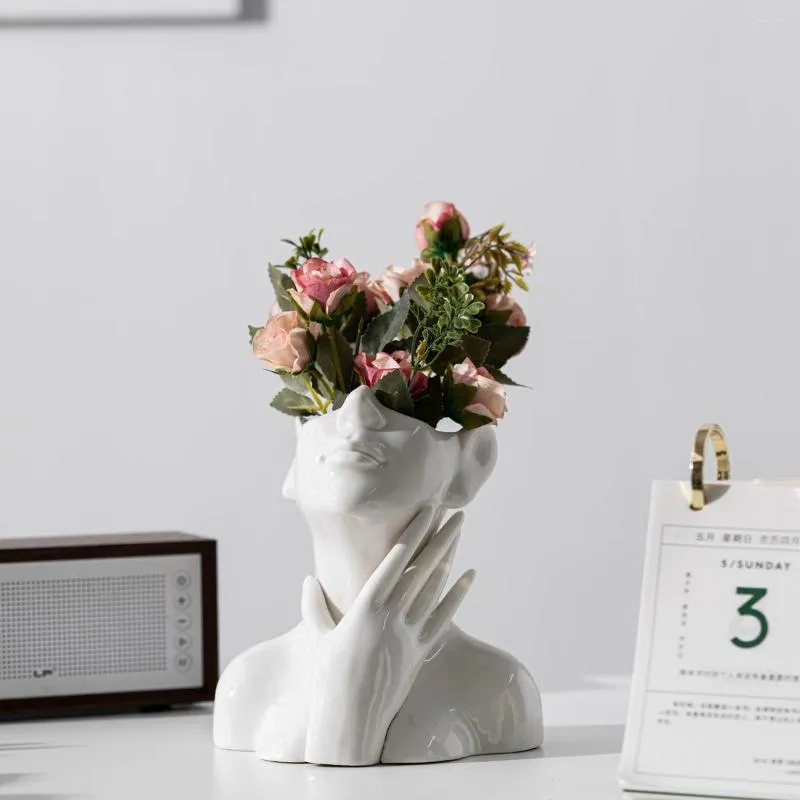 Abstract Human Face Ceramic Vase Northern European Body Art Sculpture  Flowerpot For Creative Desktop Ornaments And Home Decor From Daboluomi,  $14.18