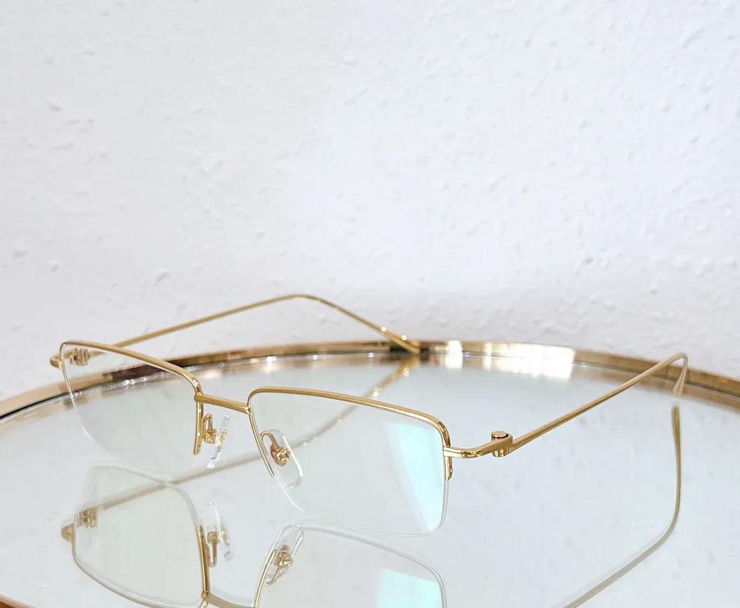 0071O Gold Eyewear Half Frames Optical Glasses Transparent Lens Eyewear Mens with Case