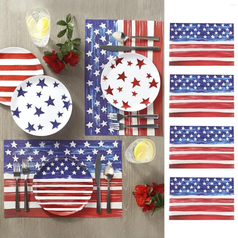 TABELA TATS 4PCS Dia Independente Blue Red Placemat A atmosfera festiva decorada com linho para o conjunto de cerâmica redonda