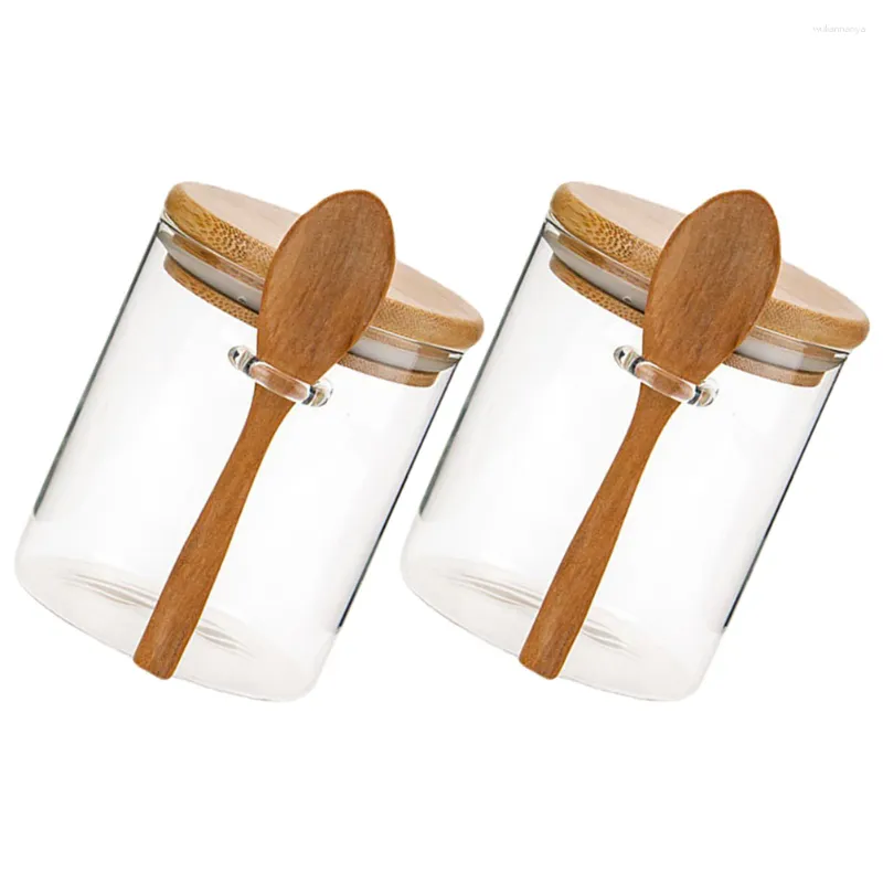 Storage Bottles 2 Pcs Glass Food Containers Pantry Tea Jar Lid Round Jars Airtight Cereal