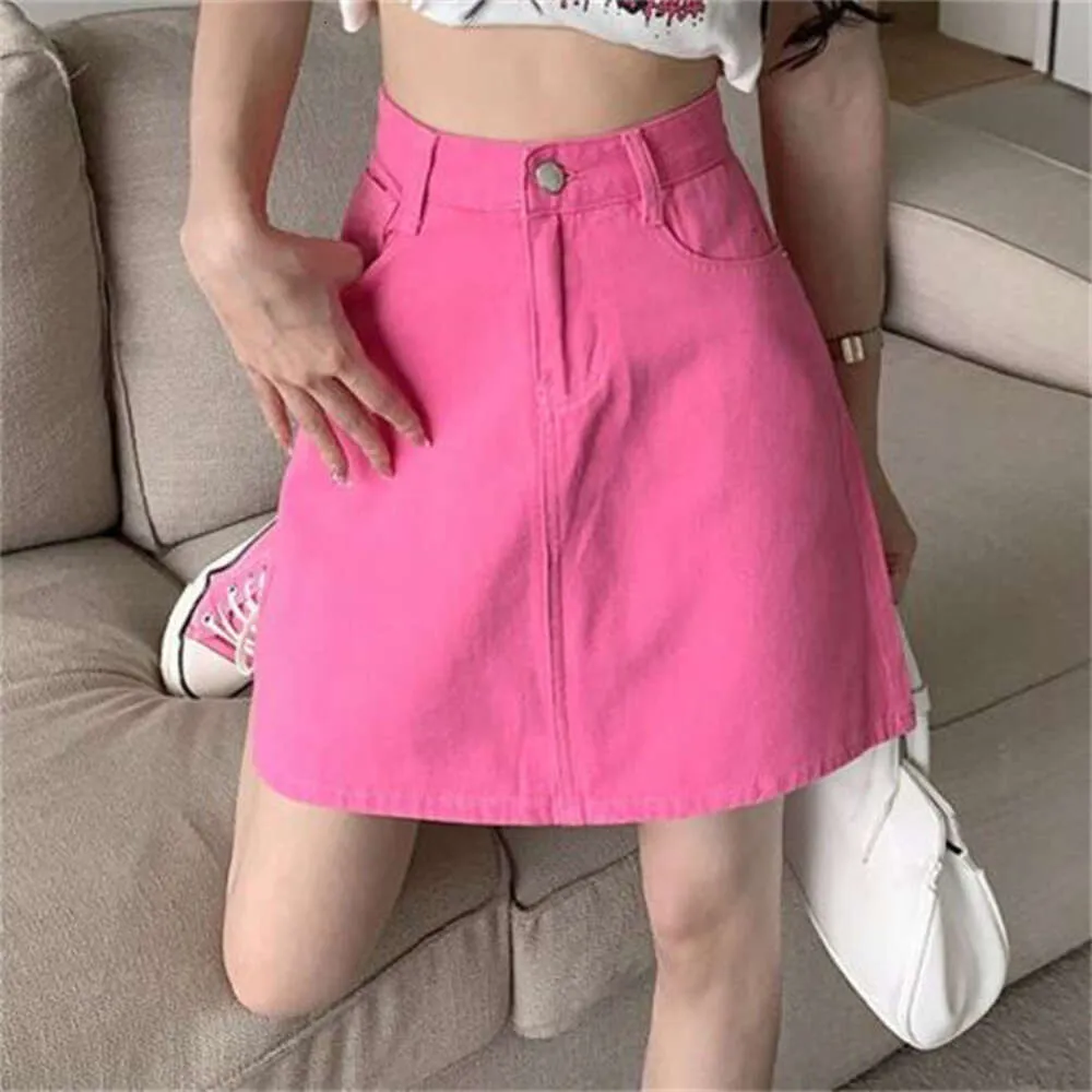 The Style Of Pink Denim Skirt For Childrens Summer High Waist Slim